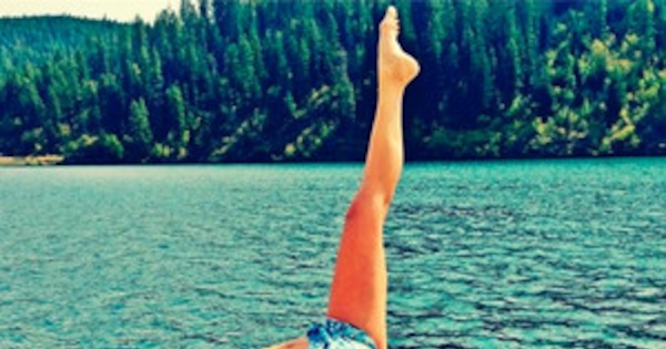 Nina Dobrev Shows Off Her Swimsuit Clad Yoga Stretch See